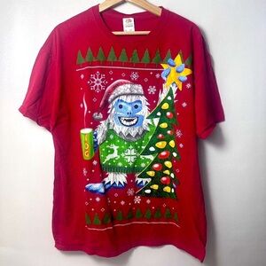 Christmas Fruit Of The Loom T-Shirt Mens XL Red Yeti Tree Egg Nog Vintage